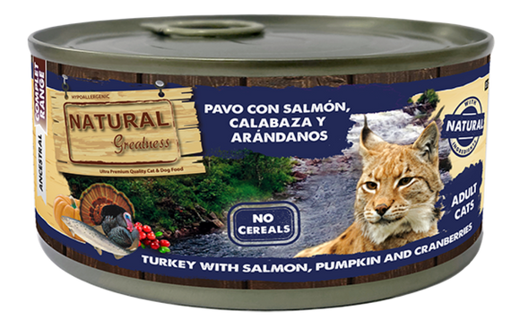 Wetfood Gato Cat Turkey & Salmon, Pumpkin & Cranberries 185gr- Natural Greatness - Crisdietética