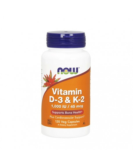 Vitamin D-3 1000UI & K-2 45MCG 120 Cápsulas - Now - Crisdietética