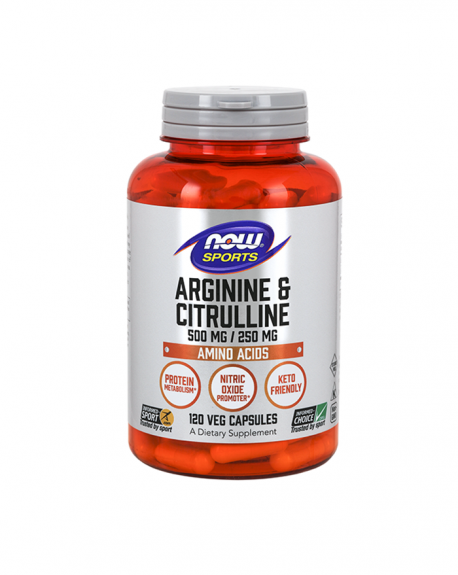 NOW Sports Arginine & Citrulline 500mg | 250mg 120 Cápsulas - Celeiro da Saúde Lda