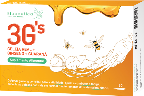 3 G's Geleia Real + Ginseng + Guaraná 20 Ampolas - Bioceutica - Crisdietética