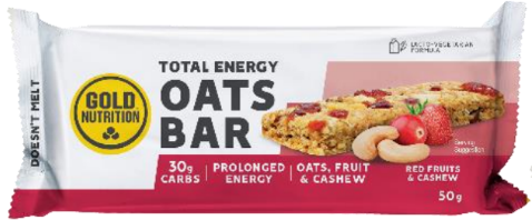 Total Energy Oats Bar Frutos Vermelhos e Caju 50g - GoldNutrition - Crisdietética