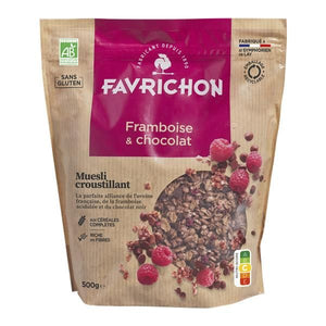 Organic Crispy Raspberry and Chocolate Gluten-Free Muesli 500g - Favrichon - Crisdietética