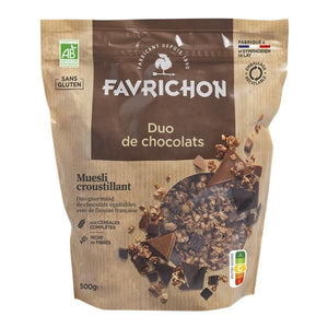 Glutenfreies Bio-Duo-Schokoladen-Knuspermüsli 500 g – Favrichon – Crisdietética