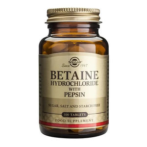 Betaine Hydrochloride with Pepsin 100 Tablets - Solgar - Crisdietética