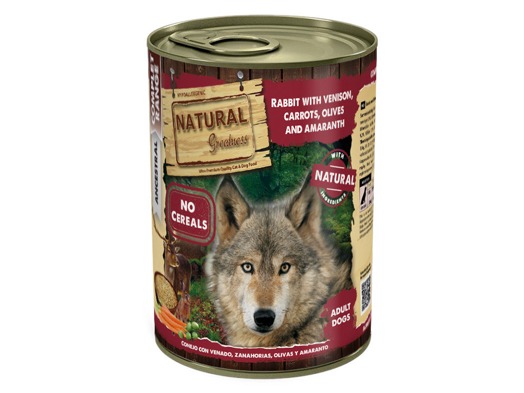 Cão Dog Rabbit & Venison, Carrots, Olives & Amaranth 400g - Natural Greatness - Crisdietética