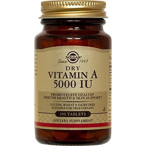 Vitamine A Sèche 5000 UI 100 Comprimés - Solgar - Crisdietética