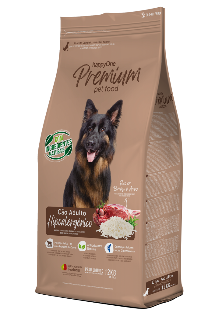 Ração seca p/Cão Adulto Hipoalergénico 12kg - HappyOne Premium