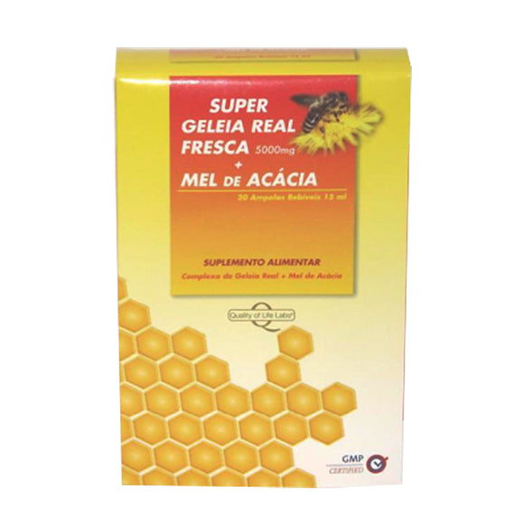 Super Geleia Real Fresca 5000mg + Mel de Acácia 20 Ampolas - Quality of Life - Crisdietética
