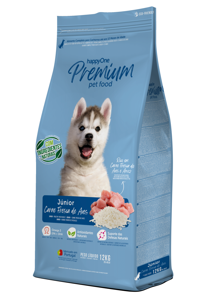 Ração seca p/Cão Junior Carne Fresca 12 kg -HappyOne Premium