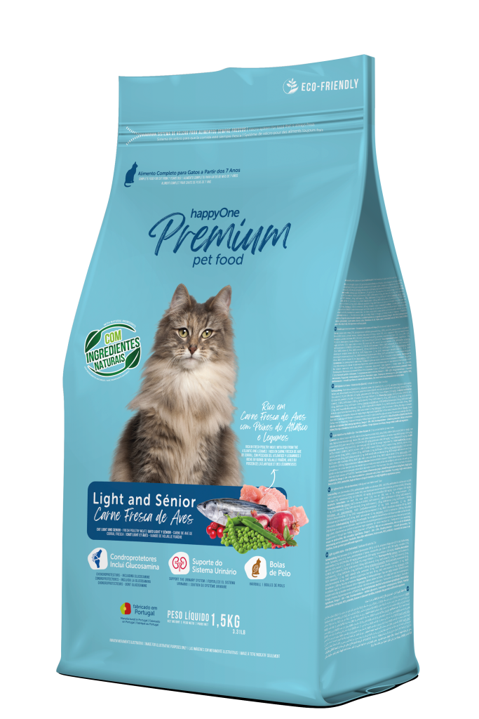 Ração p/Gato Light & Senior Carne Fresca 1,5kg - HappyOne Premium