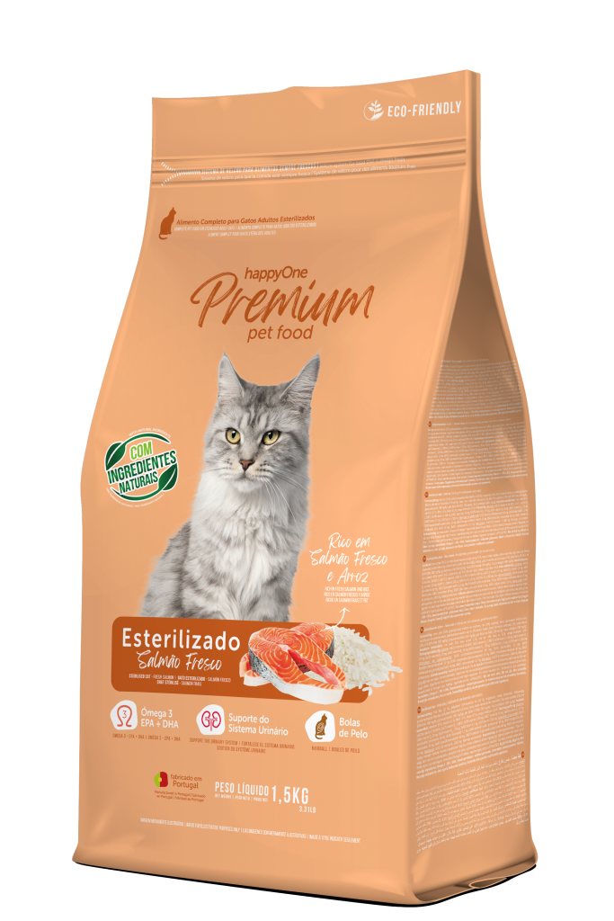 Ração seca p/Gato Adulto Salmão Fresco 1,5kg - HappyOne Premium