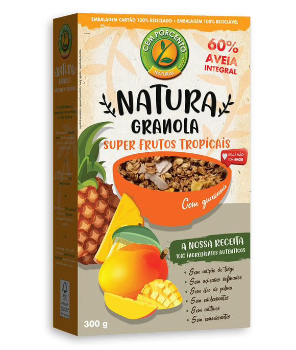 Granola Natura Super Frutos Tropicais c/ Guaraná 300g- Cem porcento - Crisdietética