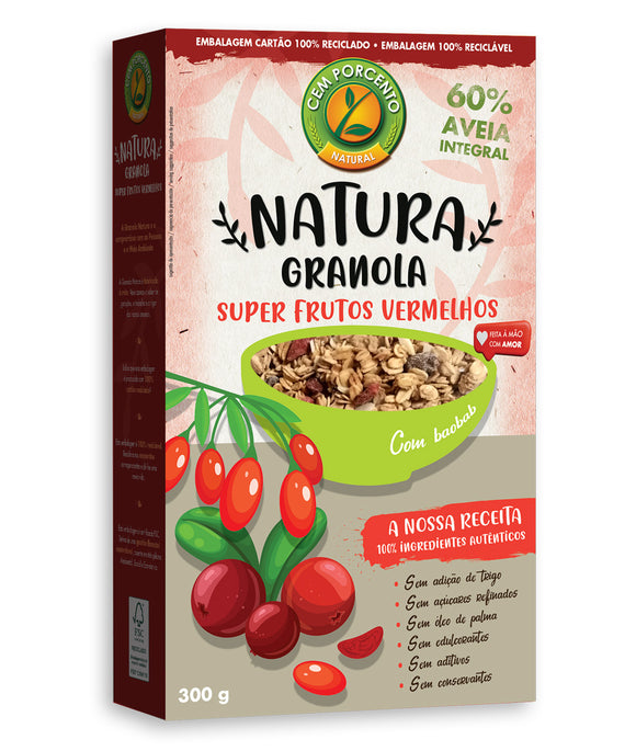 Granola Natura Frutos Vermelhos com Boabab 300g- Cem porcento - Crisdietética