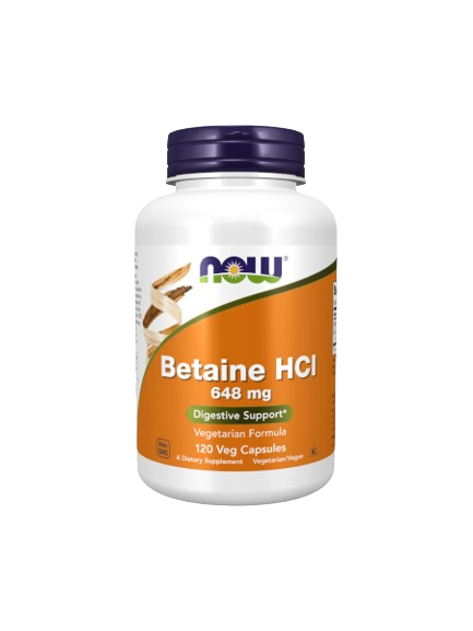 Betaine HCI 648mg 120 cápsulas - Now - Crisdietética