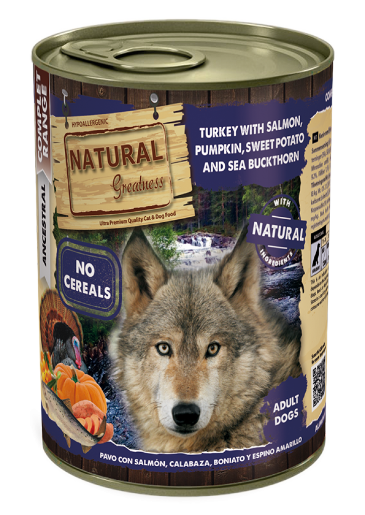 Cão Dog Turkey & Salmon, Pumpkin, Sweet Potato 400g - Natural Greatness - Crisdietética