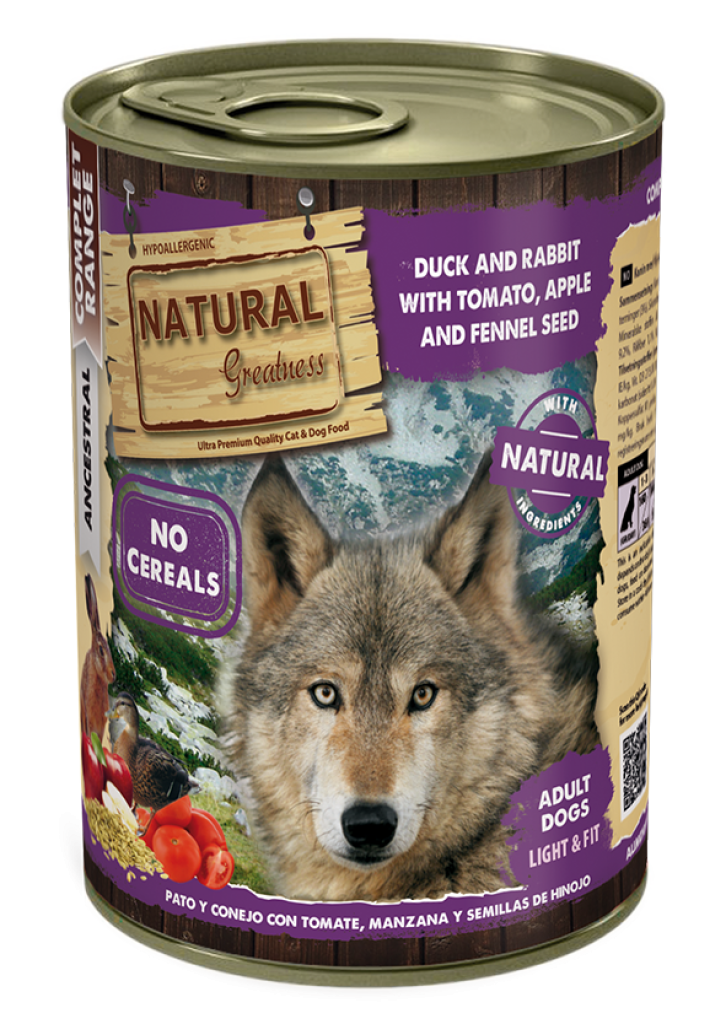 Cão Dog Duck & Rabbit, Tomato, Apple & Fennel Seed 400g - Natural Greatness - Crisdietética