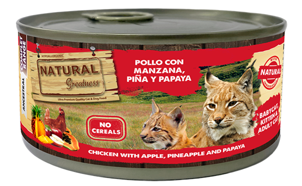 Alimento umido Gato Cat Pollo & Mela, Ananas, Papaya185gr- Natural Greatness - Crisdietética