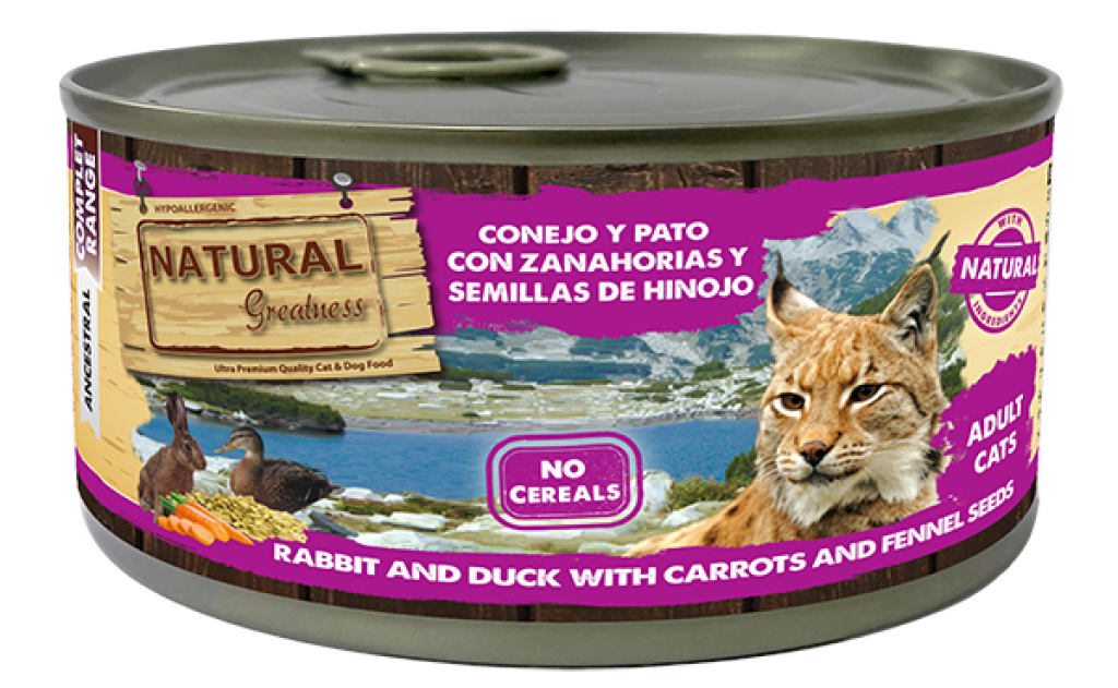 Wetfood Cat Rabbit & Duch c/ Carrots & Chamomile 185 gr- Natural Greatness - Crisdietética