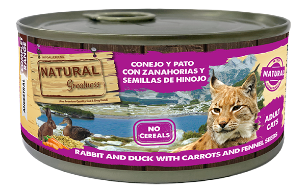 Alimento umido Gatto Coniglio & Duch con Carote & Camomilla 185 gr- Natural Greatness - Crisdietética