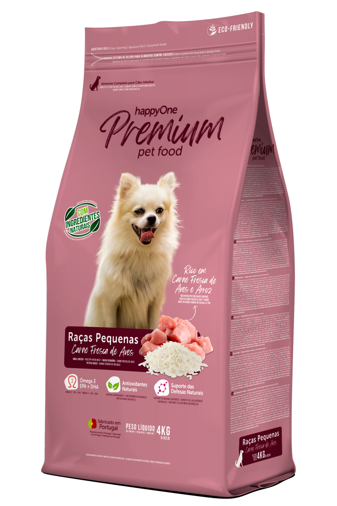 Ração Seca p/Cão Raças Pequenas Carne Fresca Aves 4kg - HappyOne Premium