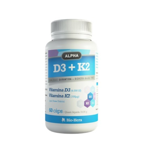 Alpha Vitamina D3 e K2 400 UI & 100 UG 60 Cápsulas - Bio-hera