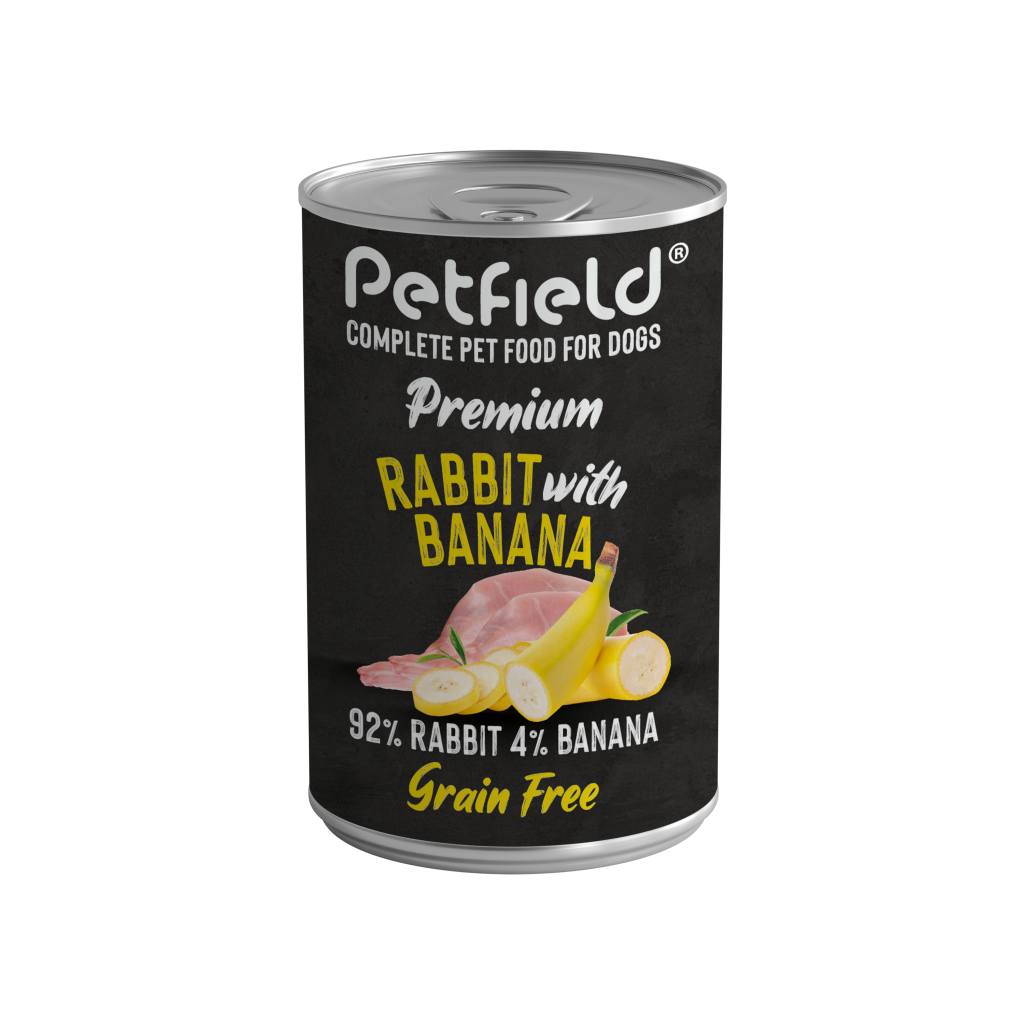 Cibo umido Premium Cani Coniglio e Banana Lattina 400g* 6 Unità - Petfield - Crisdietética
