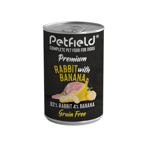優質狗兔濕糧和香蕉罐頭 400 克* 6 份 - Petfield - Crisdietética