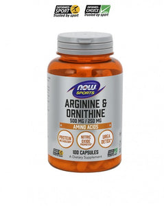 NOW Sports Arginina y ornitina 500 mg | 250mg 100 Cápsulas - Celeiro da Saúde Lda