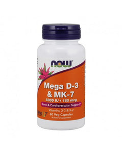 NOW Mega D-3 & MK-7 5000IU/180mcg 60 Cápsulas - Celeiro da Saúde Lda