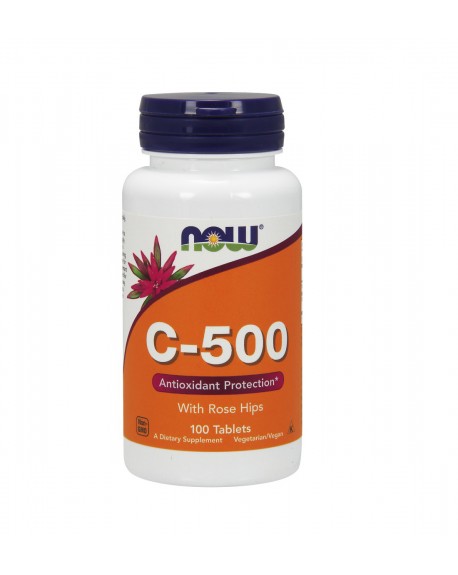 NOW Vitamina C-500 Rose Hips 100 Comprimidos - Celeiro da Saúde Lda
