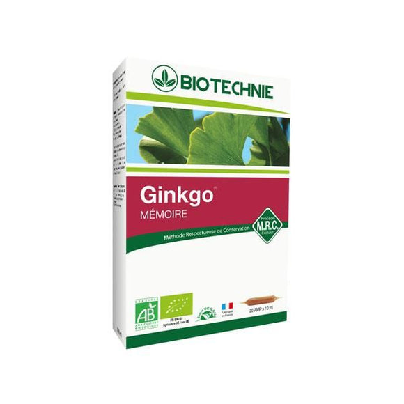 Ginkgo Biloba Biológico 20 Ampolas - Biotechnie - Crisdietética