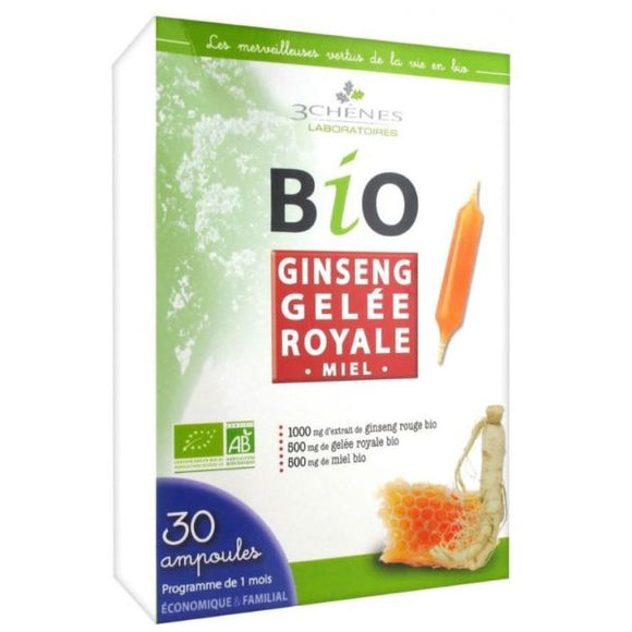 Bio Ginseng + Geleia Real Extra Forte 30 ampolas - 3 Chenes - Crisdietética