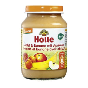 Apfel-, Bananen- und Aprikosenpüree 6M 190g - Holle - Crisdietética