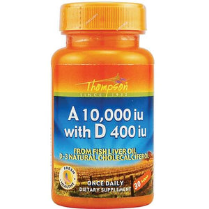 Vitamin A 10000UI + Vitamin D 400UI 30 Capsules - Thompson - Crisdietética