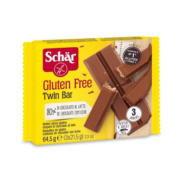 Wafer Twin Bar de Chocolate ao Leite 65g - Schar - Crisdietética