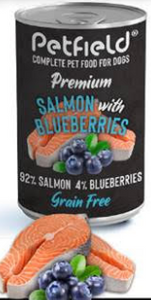 Wetfood 優質狗鮭魚和藍莓罐頭 400 克* 6 件 - Petfield - Crisdietética
