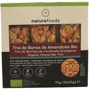 Trio Barras de Amendoim Biológico 75g - Naturefoods - Crisdietética