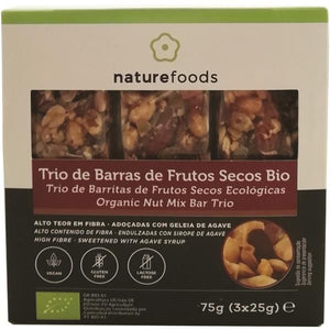 Trio de Barras de Frutos Secos Biológico 75g - Naturefoods - Crisdietética