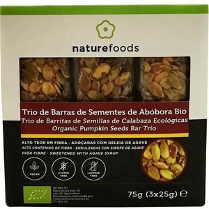 Trio of Bars with Organic Pumpkin Seeds 75g - Naturefoods - Chrysdietética