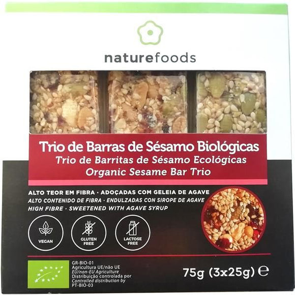 Trio Barras de Sementes de Sésamo Biológico - Naturefoods - Crisdietética