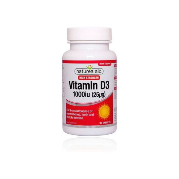 Vitamina D3 1000UI 25 mcg 90 Comprimidos - Natures Aid - Crisdietética