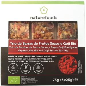 Trio Barras Frutos Secos + Goji Ecológico 75g - Naturefoods - Crisdietética