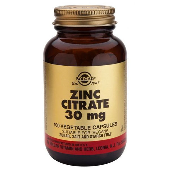 Zinc Citrate 30mg 100 Comprimidos - Solgar - Crisdietética