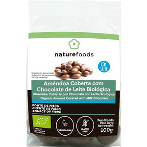 Amandes enrobées de chocolat au lait 100g - Naturefoods - Crisdietética