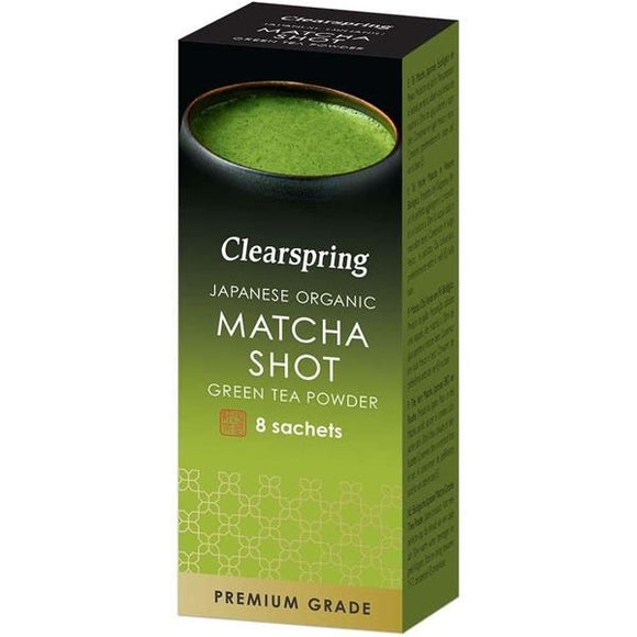 Chá Verde Japonês Matcha Shot em Pó Biológico 8 Saquetas - ClearSpring - Crisdietética