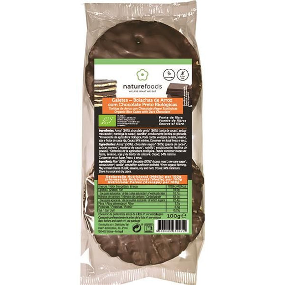 Bolachas de Arroz com Chocolate Preto Biológico 100g - Naturefoods - Crisdietética
