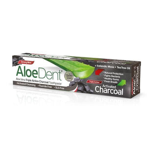 Dentifricio a Tripla Azione Senza Carbone Attivo al Fluoro 100ml - Aloe Dent - Crisdietética