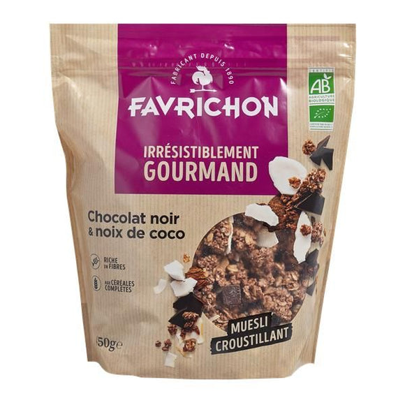 Muesli Crocante Biológico Chocolate e Coco 450g - Favrichon - Crisdietética