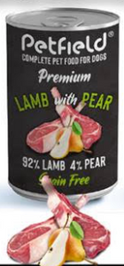 Wetfood Premium Dog Lamb e Pear Lata 400g* 6 Unidades - Petfield - Crisdietética