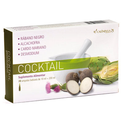 Cocktail Rábano Negro + Alcachofra + Cardo Mariano + Desmodium 20 ampolas - Calendula - Crisdietética